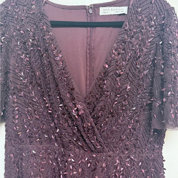 NWT | Mac Duggal 35109 Aubergine Purple Embellished Flutter Sleeve Gown Size12 - Picture 9 of 15
